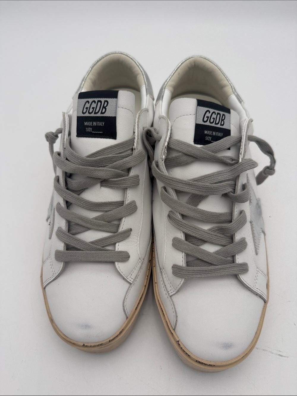 Golden Goose Style GGDB White Leather Sneakers distressed Gray Laces men 42 - Picture 4 of 13
